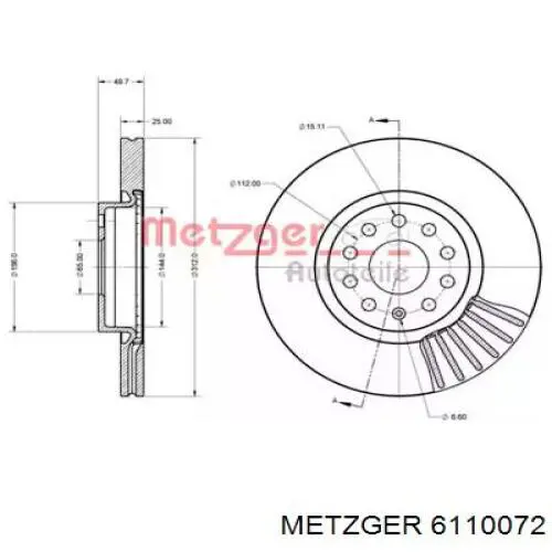 Передние тормозные диски 6110072 Metzger