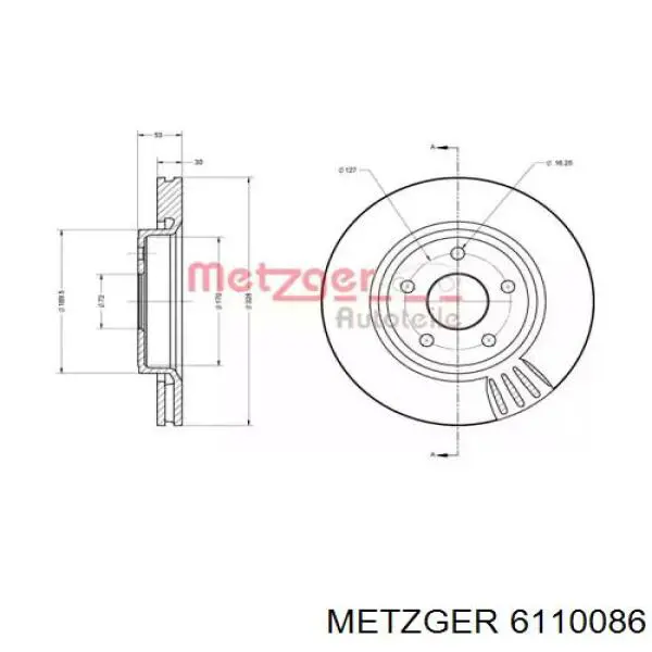 Передние тормозные диски 6110086 Metzger