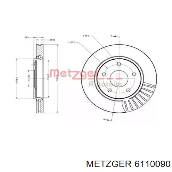 Передние тормозные диски 6110090 Metzger