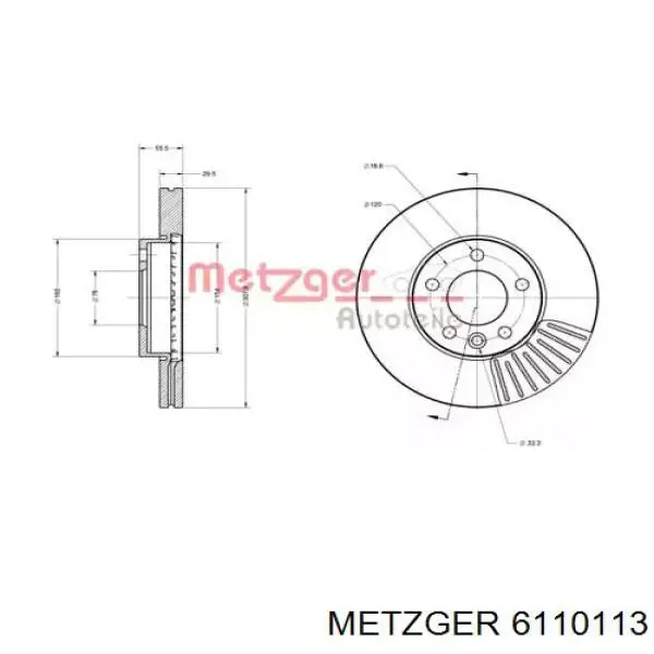 Передние тормозные диски 6110113 Metzger