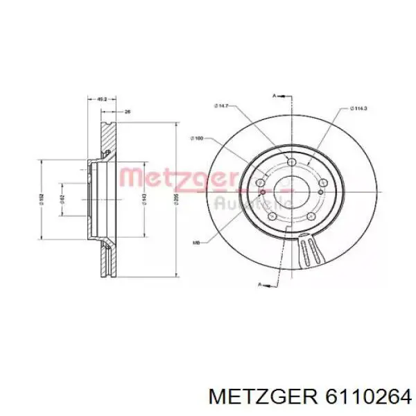 Передние тормозные диски 6110264 Metzger