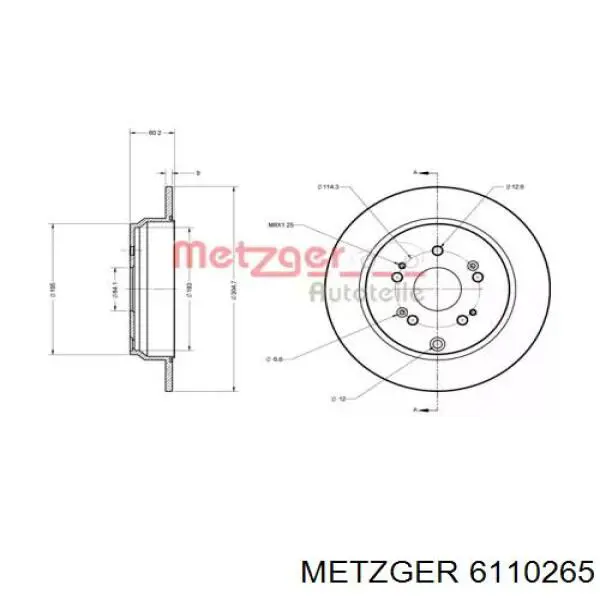 Диск тормозной задний Metzger 6110265