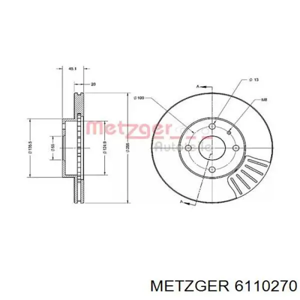 Передние тормозные диски 6110270 Metzger