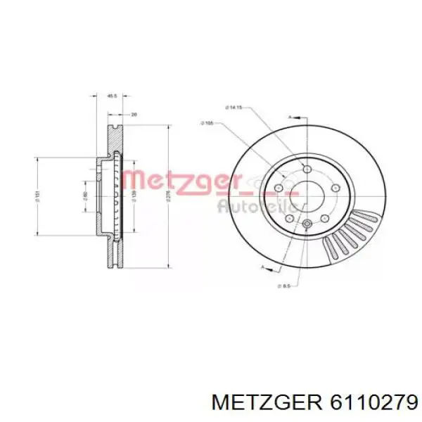 Передние тормозные диски 6110279 Metzger