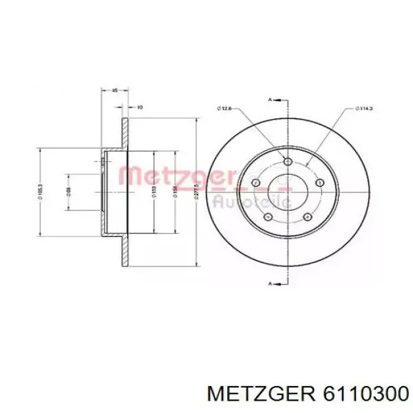 Тормозные диски 6110300 Metzger