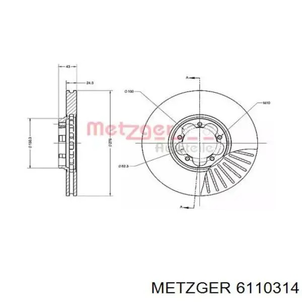 Передние тормозные диски 6110314 Metzger