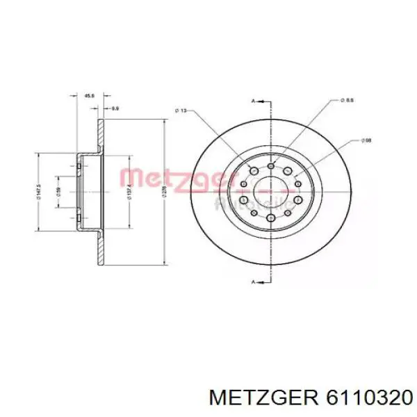 Тормозные диски 6110320 Metzger