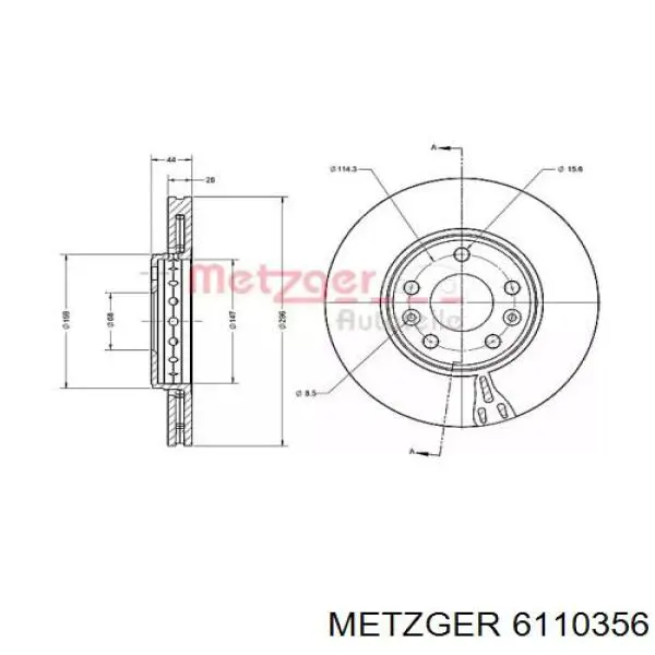 Передние тормозные диски 6110356 Metzger