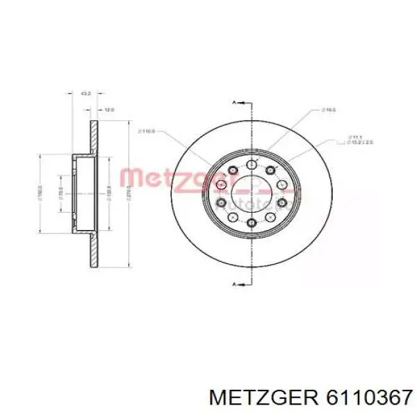 Тормозные диски 6110367 Metzger