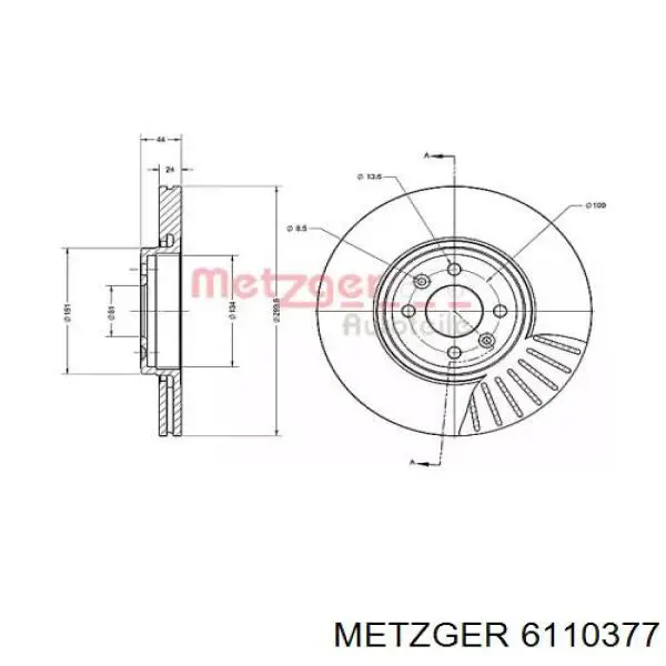 Передние тормозные диски 6110377 Metzger