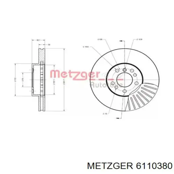 Передние тормозные диски 6110380 Metzger