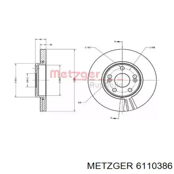 Передние тормозные диски 6110386 Metzger