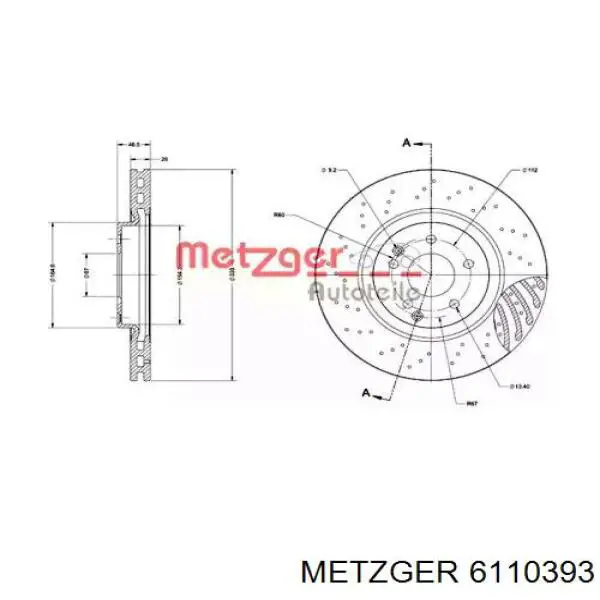 Передние тормозные диски 6110393 Metzger