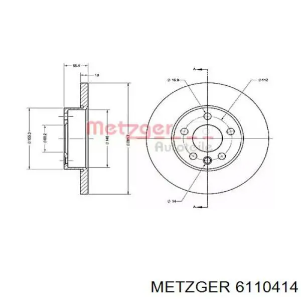 Передние тормозные диски 6110414 Metzger