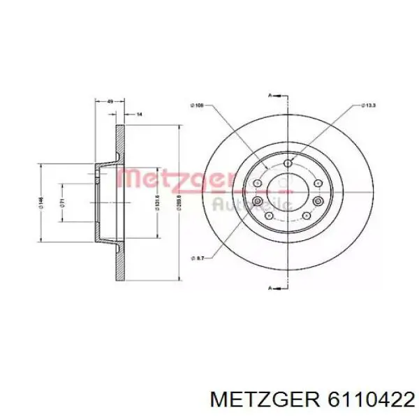 Тормозные диски 6110422 Metzger