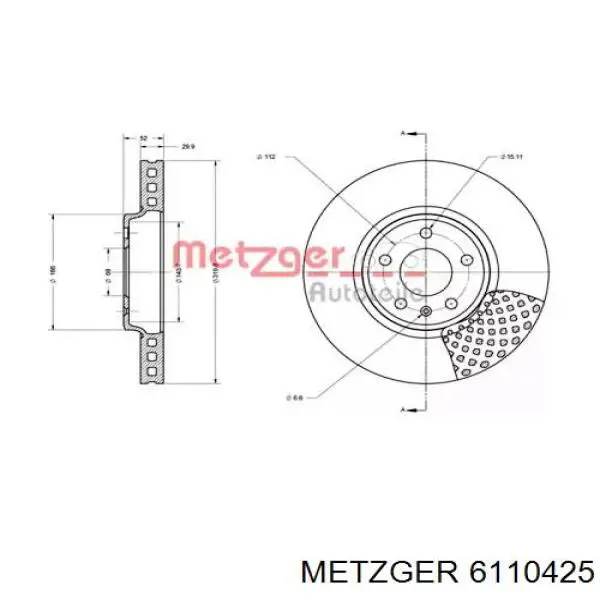 Передние тормозные диски 6110425 Metzger