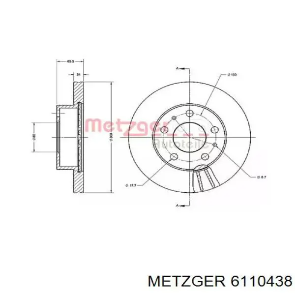 Передние тормозные диски 6110438 Metzger