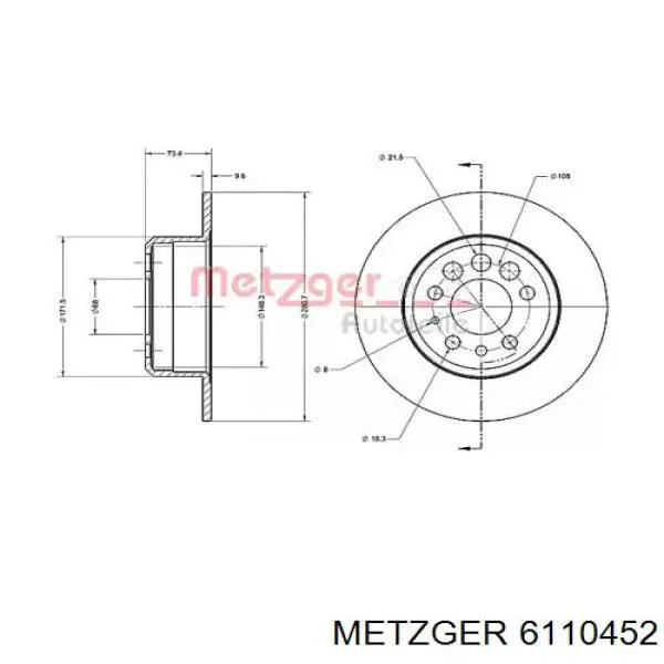 Тормозные диски 6110452 Metzger