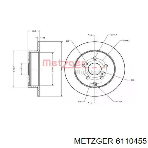 Тормозные диски 6110455 Metzger