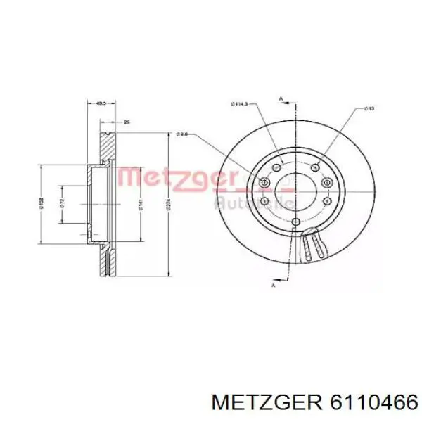 Передние тормозные диски 6110466 Metzger