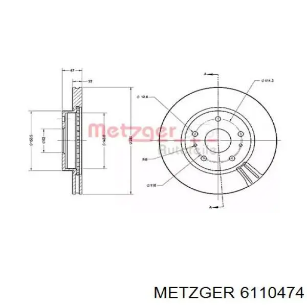 Передние тормозные диски 6110474 Metzger