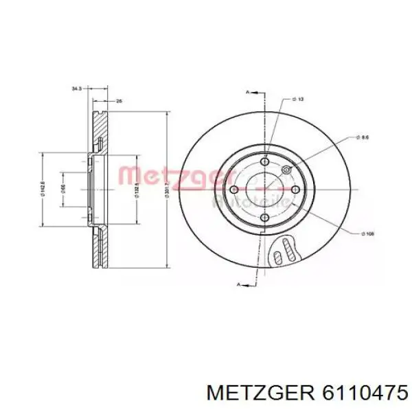 Передние тормозные диски 6110475 Metzger