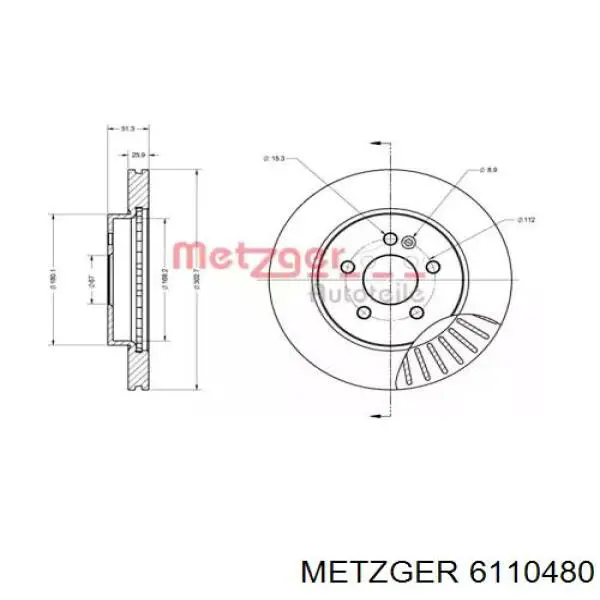 Передние тормозные диски 6110480 Metzger