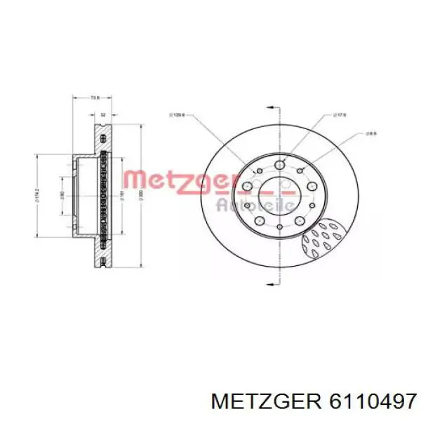 Передние тормозные диски 6110497 Metzger