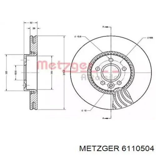 Передние тормозные диски 6110504 Metzger