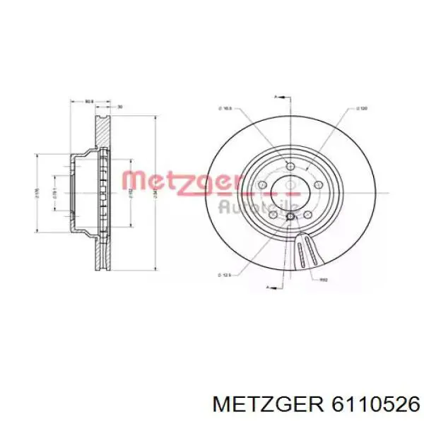 Передние тормозные диски 6110526 Metzger