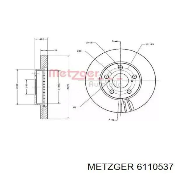 Передние тормозные диски 6110537 Metzger