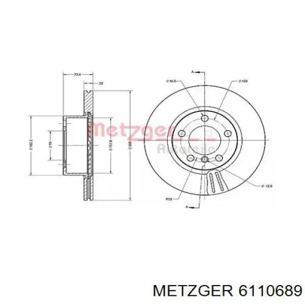 Передние тормозные диски 6110689 Metzger