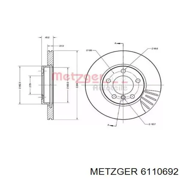 Передние тормозные диски 6110692 Metzger