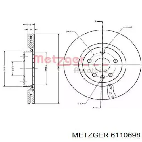 Передние тормозные диски 6110698 Metzger