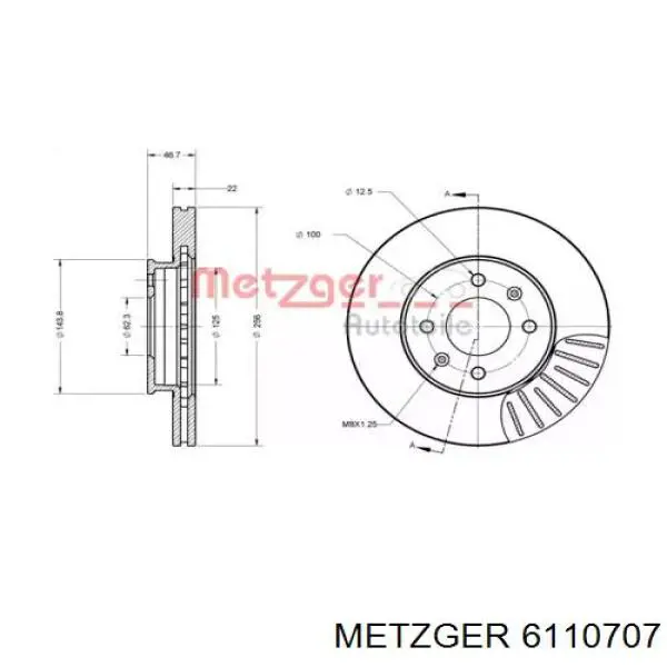 Передние тормозные диски 6110707 Metzger