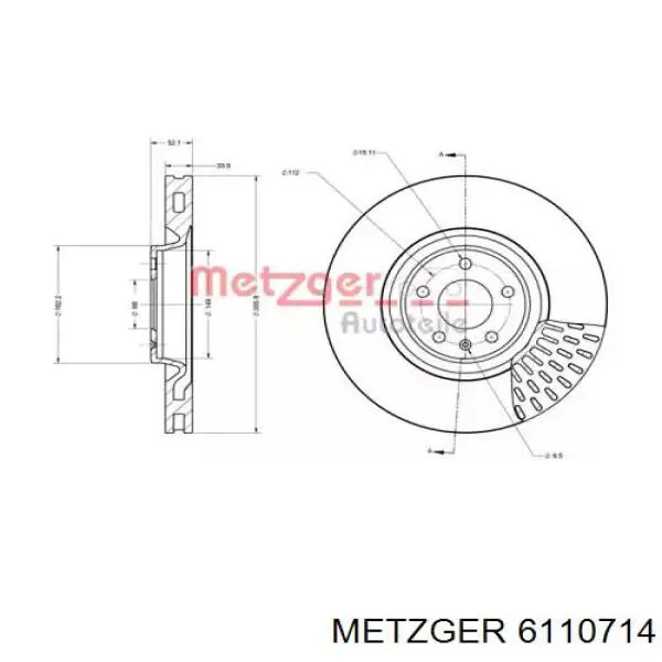 Передние тормозные диски 6110714 Metzger