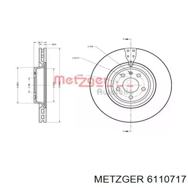 Передние тормозные диски 6110717 Metzger