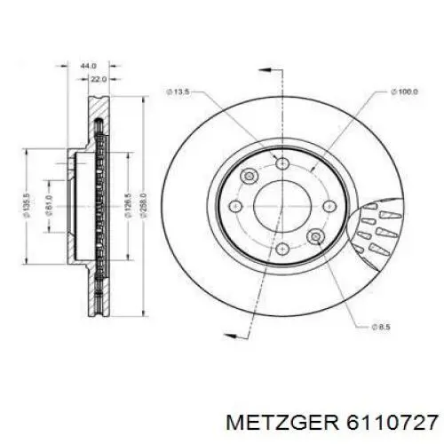 Передние тормозные диски 6110727 Metzger