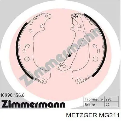 Купить MG211 Metzger Задние барабанные тормозные колодки