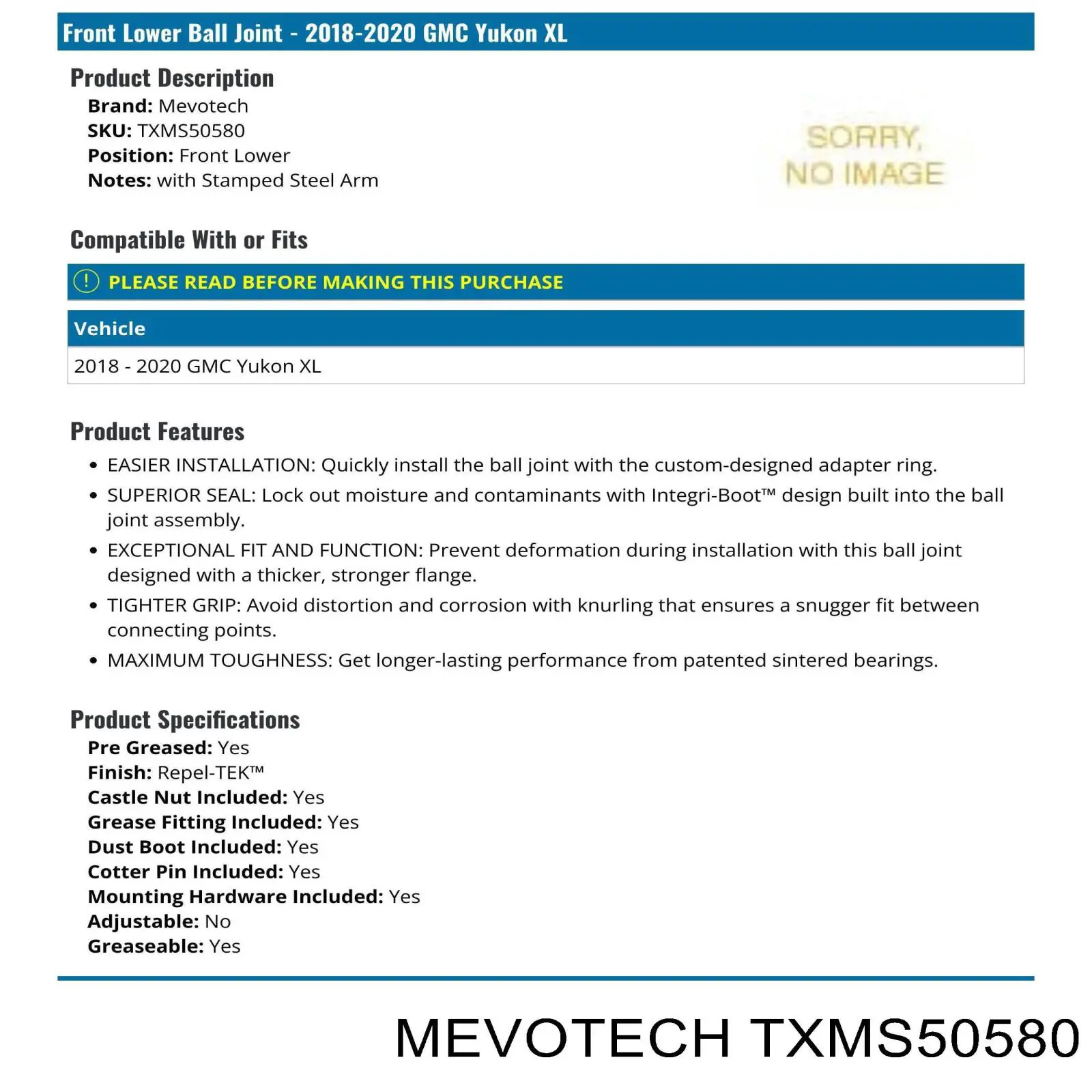 TXMS50580 Mevotech Палец шаровой нижний
