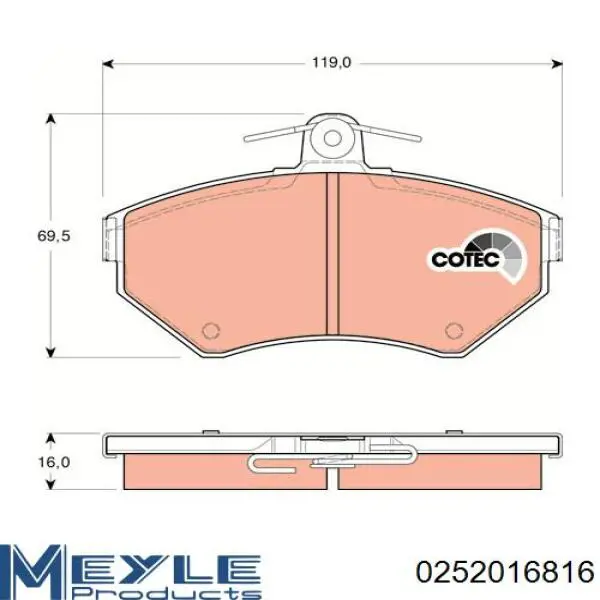 0252016816 Meyle Колодки передние