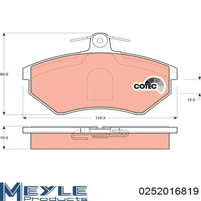 Колодки гальмівні передні, дискові 0252016819 Meyle