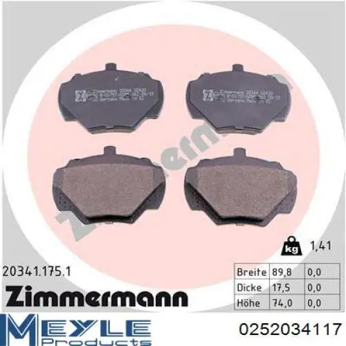 0252034117 Meyle Колодки передние