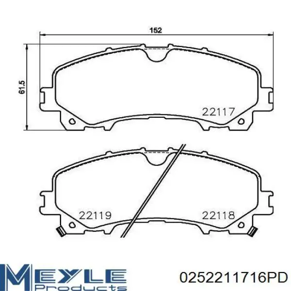 Передние тормозные колодки 0252211716PD Meyle