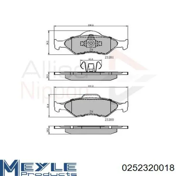 Колодки Meyle 0252320018 цена, от 16.84 USD