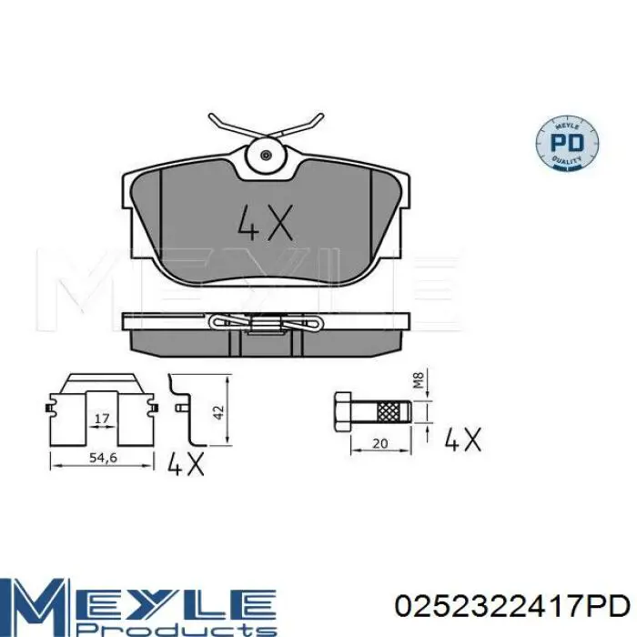 Задние тормозные колодки 0252322417PD Meyle