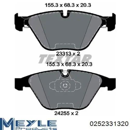 Передние тормозные колодки 252331320 Meyle