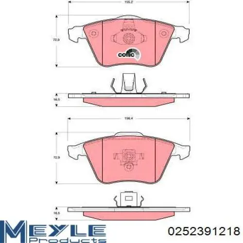 Передние тормозные колодки 0252391218 Meyle