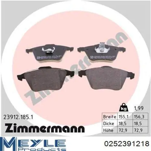 Тормозные колодки Meyle 0252391218