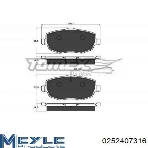 0252407316 Meyle Колодки передние